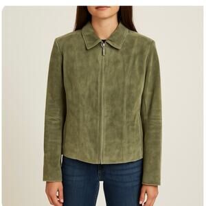 Vintage Jones New York 100% Leather Jacket Size 10 Forest Green Y2K 90's Jacket